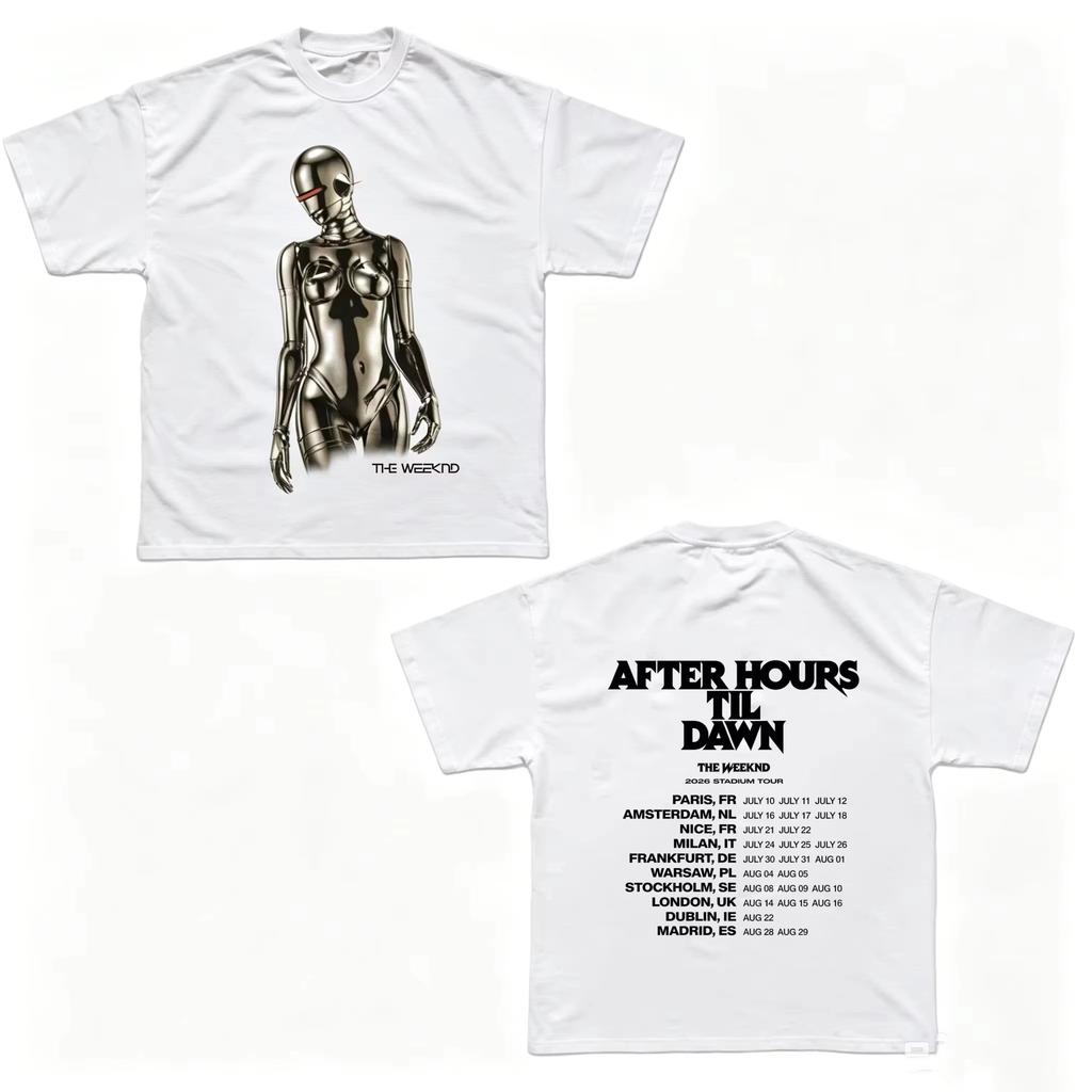 White Ex Machina The Weeknd After Hours Til Dawn Europe 2026 Tour Graphic Tee Cotton Unisexs Unisexs Tshirt Vintage Streetwear