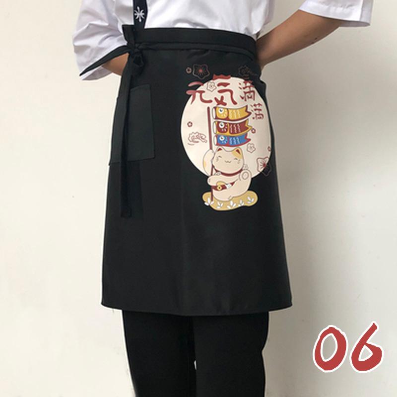 Полуфартук в японском стиле, кухонный фартук для официанта, короткий фартук с принтом счастливого кота кои, рабочая форма для повара-суши, фартуки