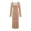 Sincere simple skirt sheep + wool U-neck elegance pure desire slim dress autumn and winter solid color temperament long-sleeved dress