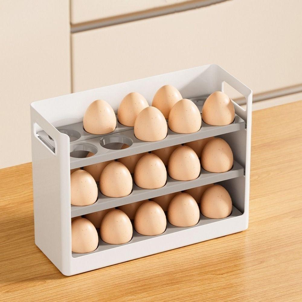 Plastic Flip-top Egg Storage Box Anti-drop Egg Storage Tray 3 Tiers Egg Storage Box Refrigerator