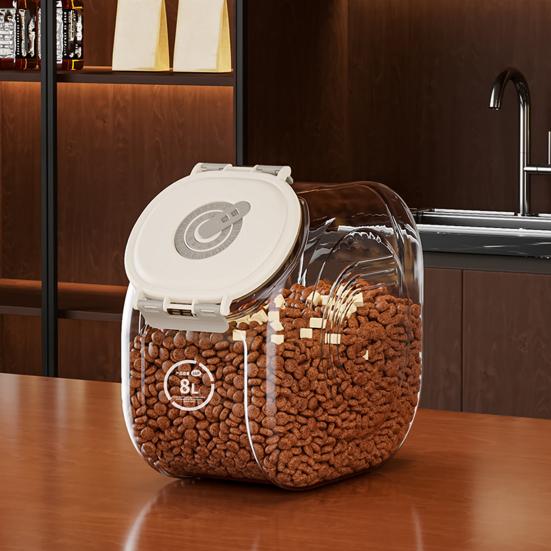 Герметичный контейнер для хранения зерна Прозрачный контейнер для хранения корма для домашних животных с функцией таймера 8 л 16 л Влагонепроницаемый контейнер с мерным стаканом для зерна и домашних животных