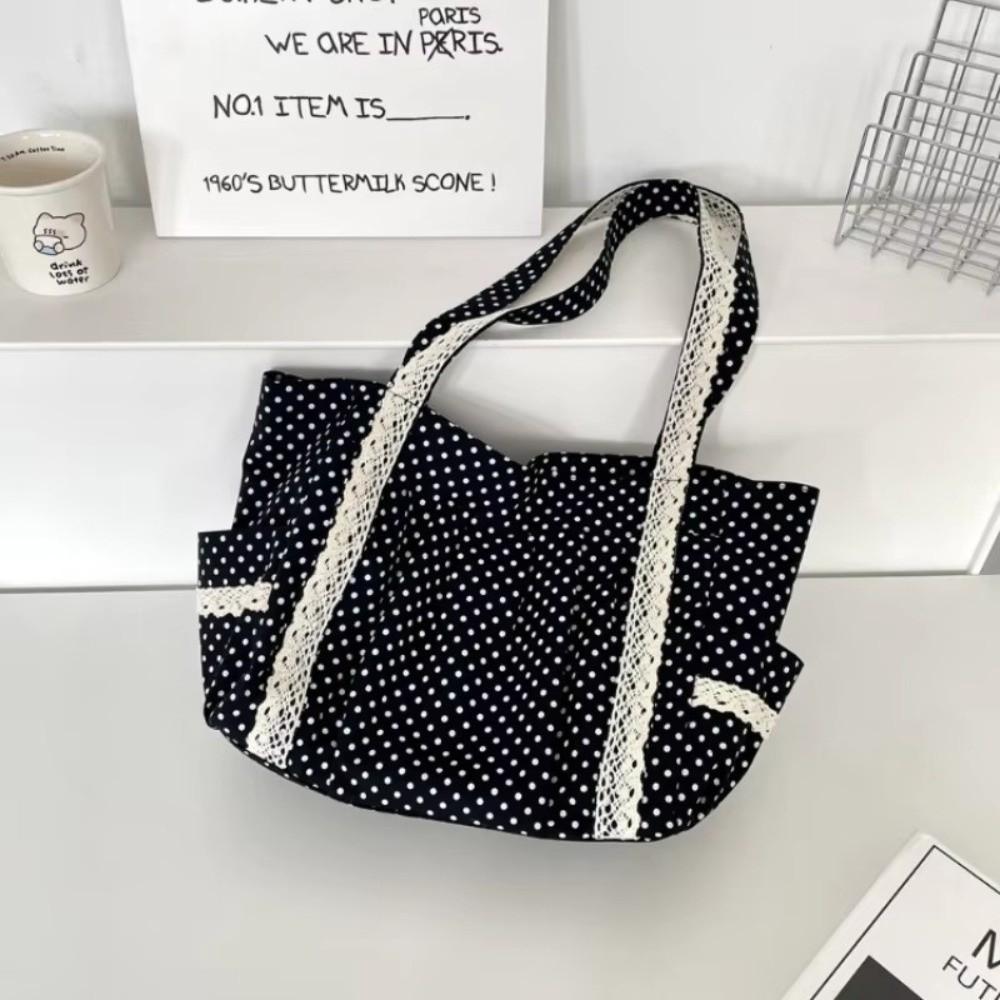 Large Capacity Polka Dot Shoulder Bag Sweet Handbag Y2K Canvas Tote Bag Youth Style