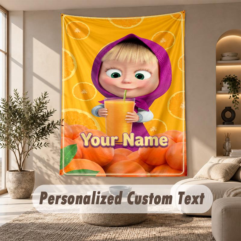 Masha and the Bear Tapestry, Personalized Custom Text, Wall Hanging Tapestry For Living Room Home Wall Decor