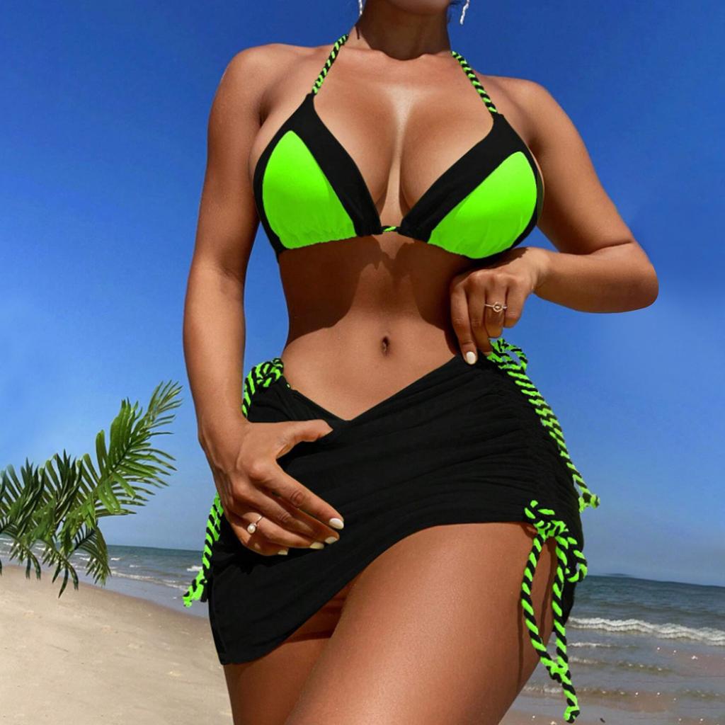 Women's Printing High-Breasted Straps Bikini Set Two-Piece Swimsuit