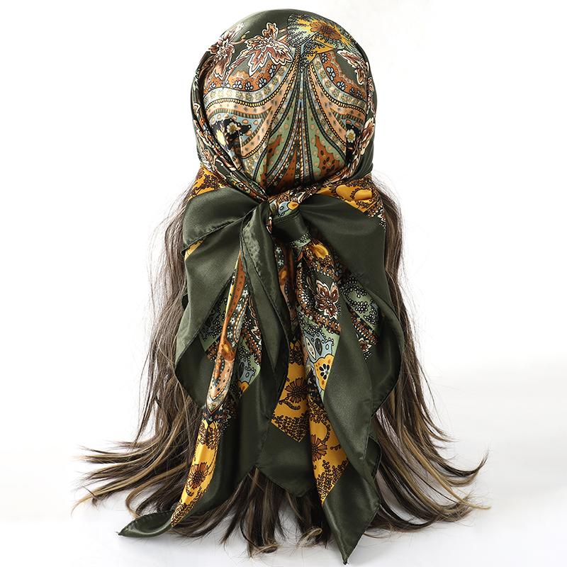 90X90CM Luxury Retro Brand Square Scarf for Women Sunscreen Beach Kerchief Hijab Girl All Seasons Scarves Lady Bandana Headband