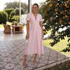 Women Gingham V Neck Puff Sleeve Midi Dress Multi Color Casual Summer Dress