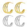 Trendy Gold-Plated Triple C-Shaped Titanium Steel Earrings