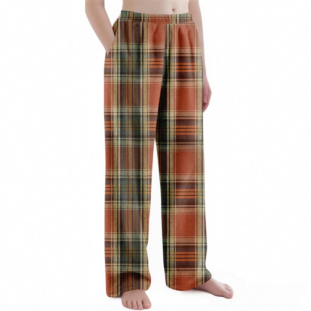 Детские рождественские брюки с клетчатым принтом, плюшевые повседневные брюки