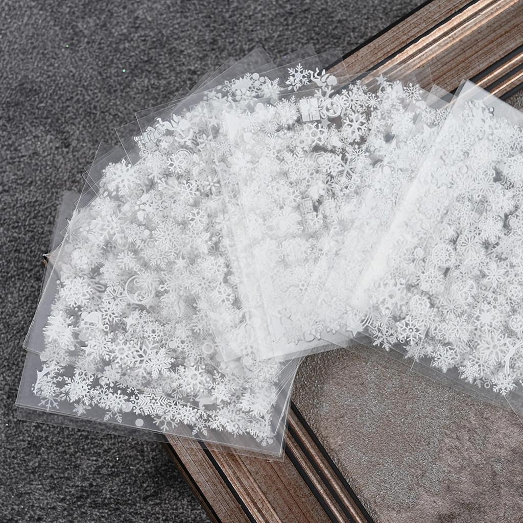 30pcs Xmas White Snowflake Nail Art Stickers 3D Self Adhesive Christmas Nail Decals DIY Nail Supplies Nail Sliders for Children
