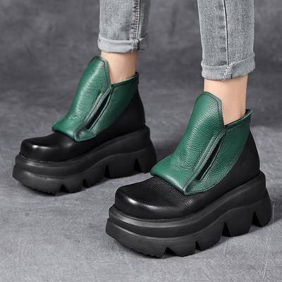 Модные ботильоны-клинья GKTINOO ручной работы на платформе, женские ботильоны из натуральной кожи, с круглым носком, увеличивающие рост, на толстой подошве, женская обувь