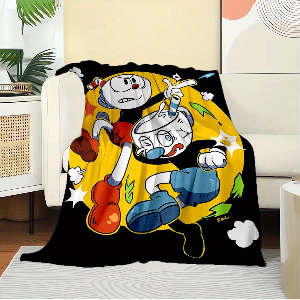 1pc Cuphead",Mugman",Art" Digital Print Flannel Blanket - Contemporary Style, Suitable for All Seasons, Perfect for Home, Travel, or Camping