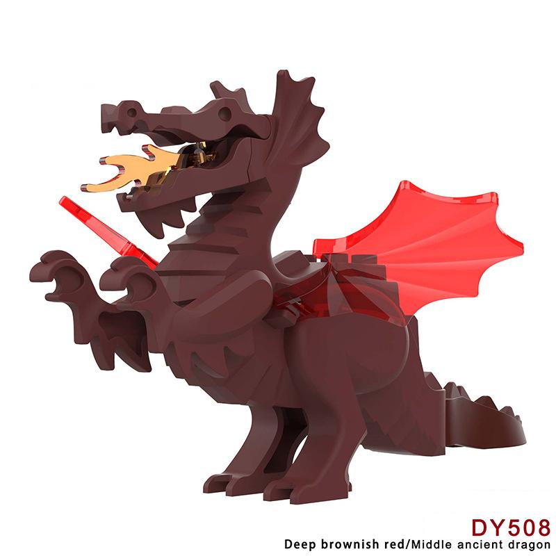 MOC Medieval Animal Zoo Farm Dragon Action Figures Building Blocks Gold Red Dragons Wolf Snake Monsters Beast Bricks Toys Gifts