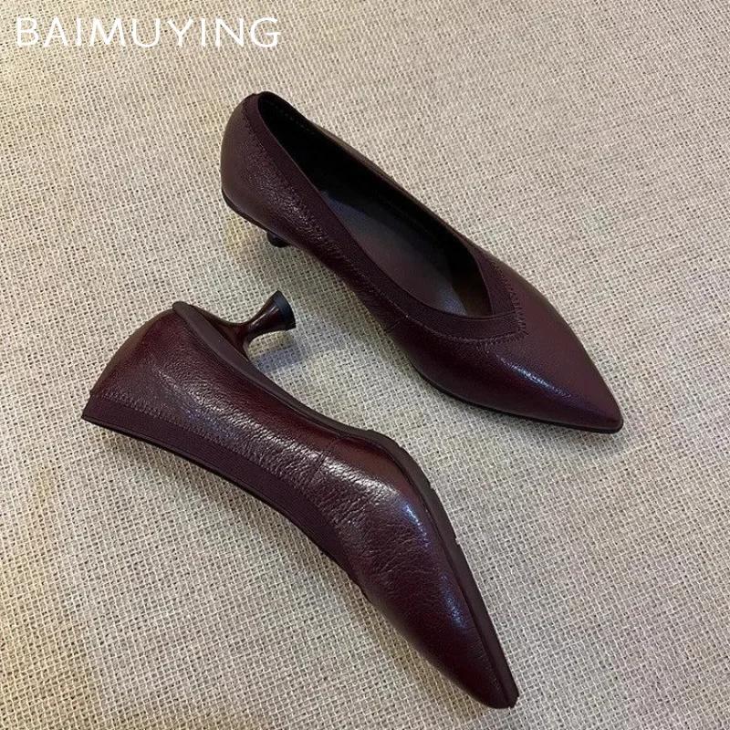 Острый носок женские туфли на высоком каблуке сексуальные элегантные туфли из неглубокой кожи женские 2025 тренд зимняя мода платье прогулочные Zapatillas