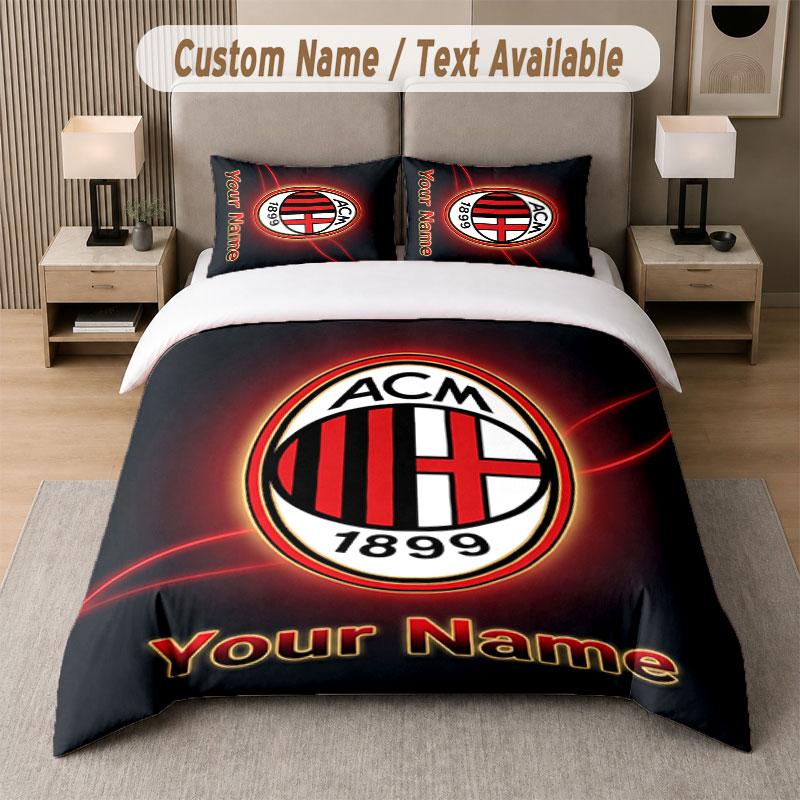 Custom Bedding Set AC Milan Pattern, Print Name Text 1 Duvet Cover plus 2 Pillowcases Home Textile