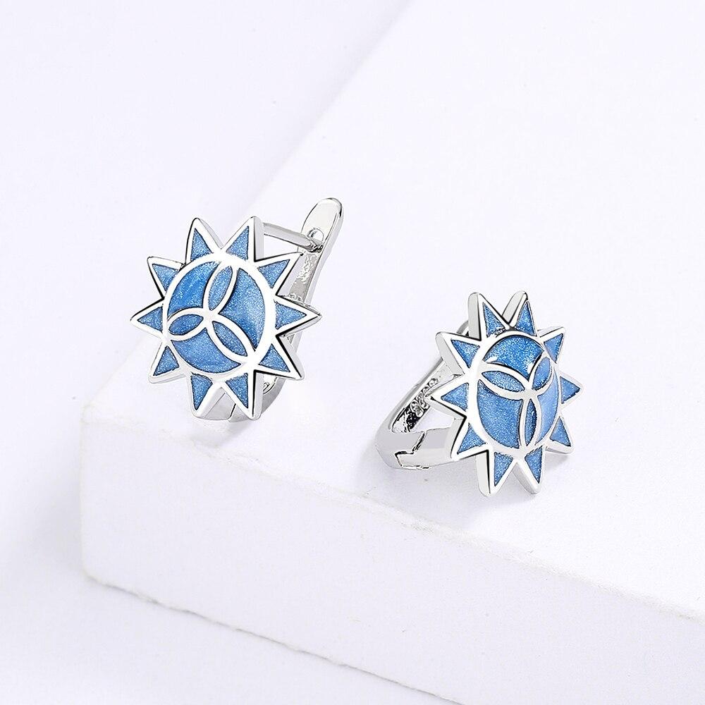 Модное кольцо для женщин, серьги в форме синего солнечного цветка, изысканные красивые серьги для вечеринки, свадебные украшения, эмаль ручной работы