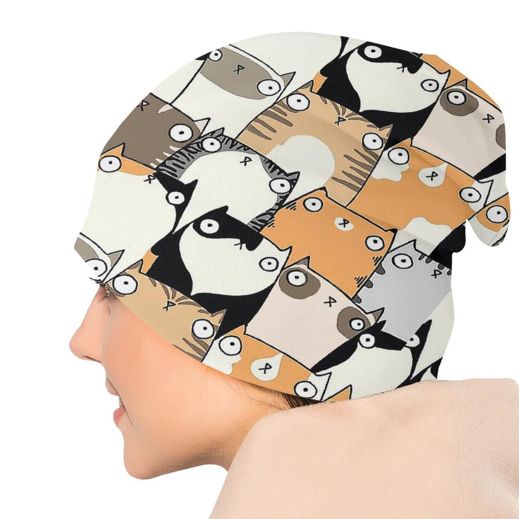 Staring Cats Animal Meme Unisex Bonnet Winter Windproof Double Layer Thin Hats For Unisex Women