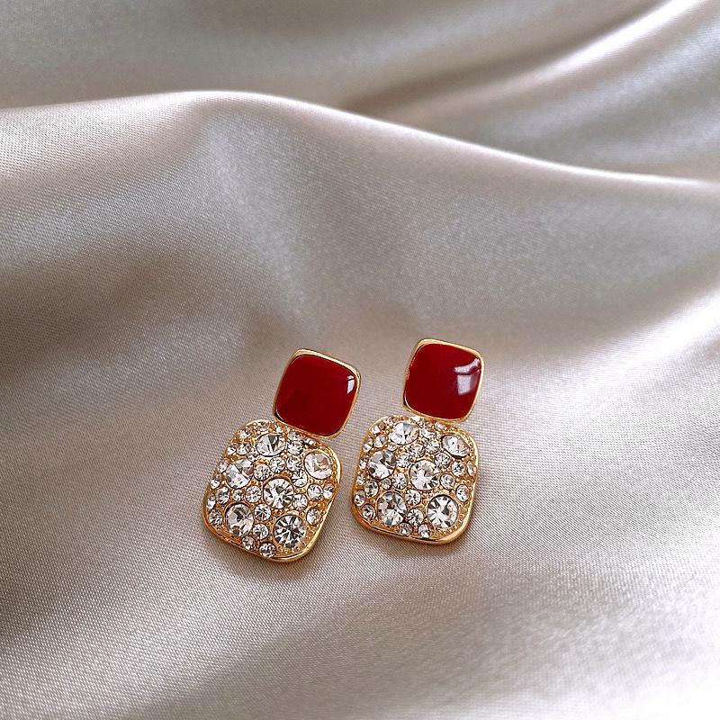 Sparkly Purple Rhinestone Earrings Drop Hook Enamel Earring Dangle Stud Earrings Wedding Gift for Lover