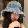 2024 новая ретро-бантик джинсовая шляпа рыбака детская летняя большая окружность головы показать лицо маленький солнцезащитный козырек солнцезащитный крем для раковины шляпа