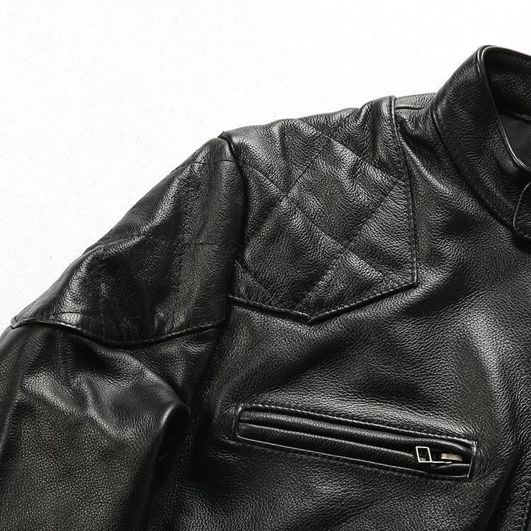 Мужская куртка из натуральной овчины, с воротником-стойкой, косой ромбовидный узор, повседневный мотоциклетный стиль