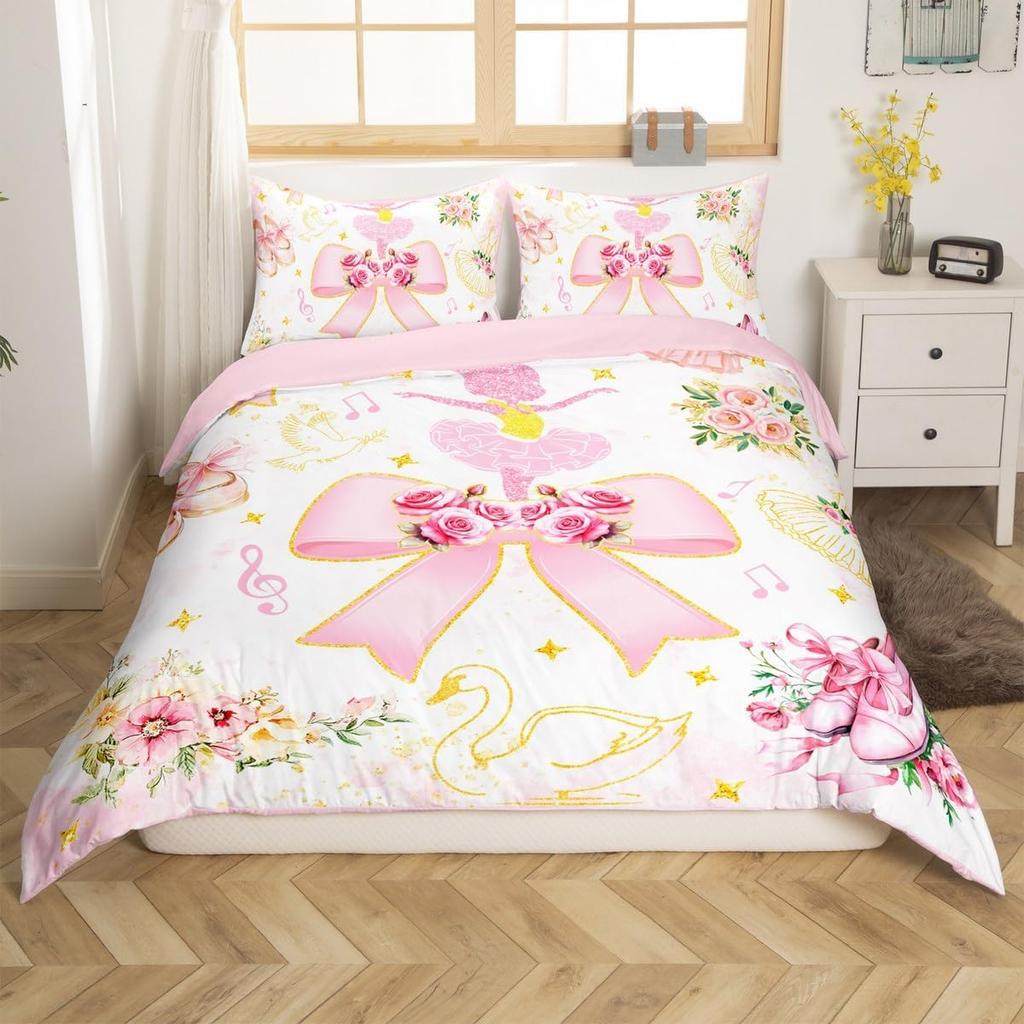 Fairy Tale Castle Bedding Set Twin QueenGirly Golden Castle Silhouette Duvet CoverBlooming Flowers Botanical Comforter Cover