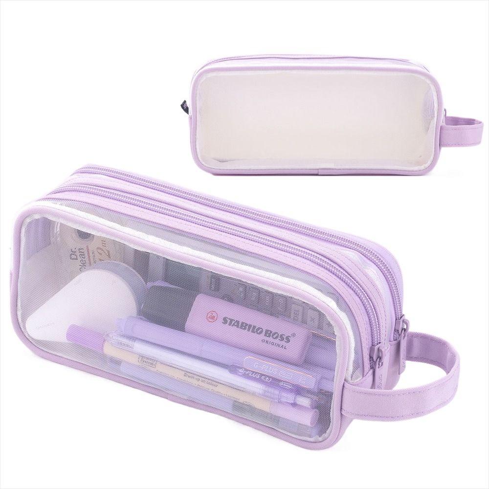 Большой сетчатый пенал с двумя отделениями, сумка для маркеров, органайзер для канцелярских принадлежностей, прозрачная многоцветная сумка для карандашей, косметичка