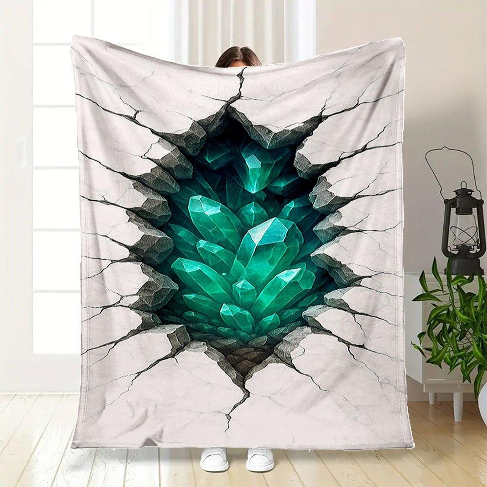 "Emerald Crystal Wall Art: A Glimmer of Nature's Beauty"Blanket Flannel Throw Blanket for Sofa, Bed, Travel, Camping, Office, Couch, Chair,
