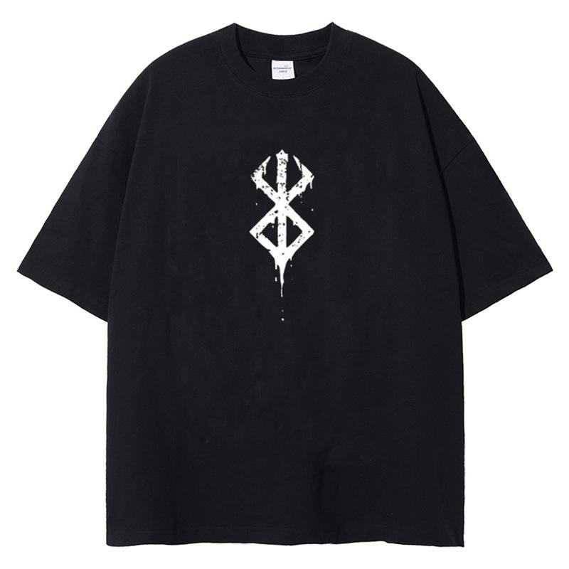 Харадзюку Винтажная Черная Футболка с Аниме Принтом Мужская Уличная Одежда