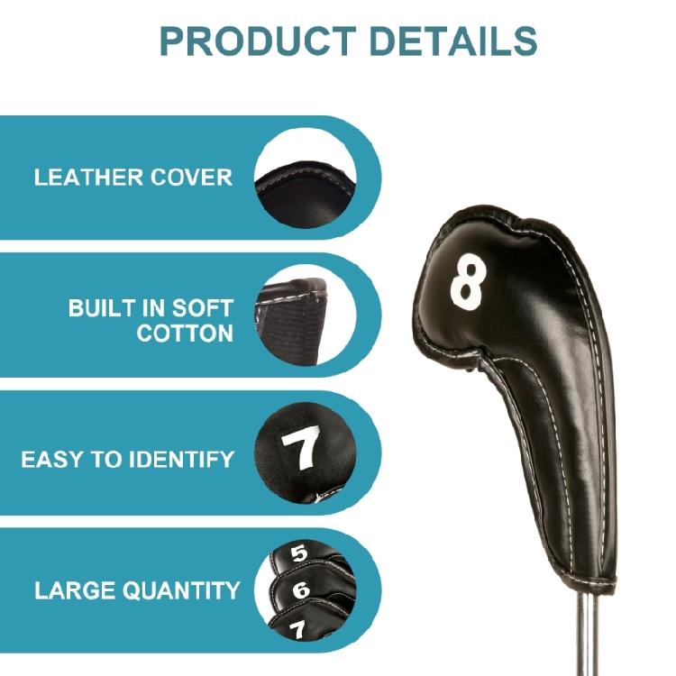 10Pcs Golfs Iron Head Cover with Big Number for Long Neck Golfs Club Head Thick Synthetic PU Leathers Golfs Head Cover