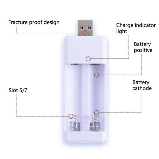 Адаптер для батарей 2 слота USB-порт Нержавеющий Антиокислительный Жаропрочный Безопасный Быстрое зарядное устройство AA/AAA