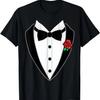 Black and White Tuxedo Bow Tie Red Rose T-Shirt Gift