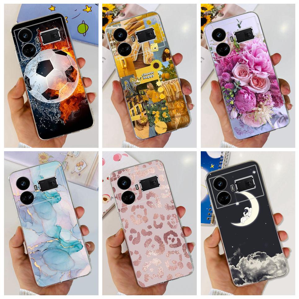 For Realme GT5 Case Clear Silicone Soft TPU Cover For OPPO Realme GT 5 RealmeGT5 Cases Flower Marble Jelly Bumper Coques