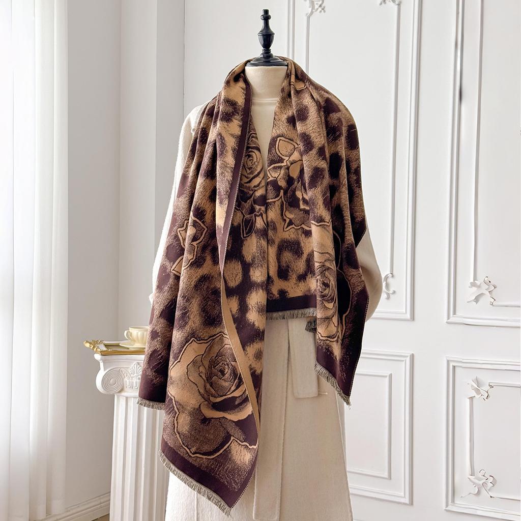 Элегантные женские шарфы с розовым леопардовым принтом Зимний теплый пашмина Двусторонние женские шали Толстое одеяло Накидки Платок Шарф