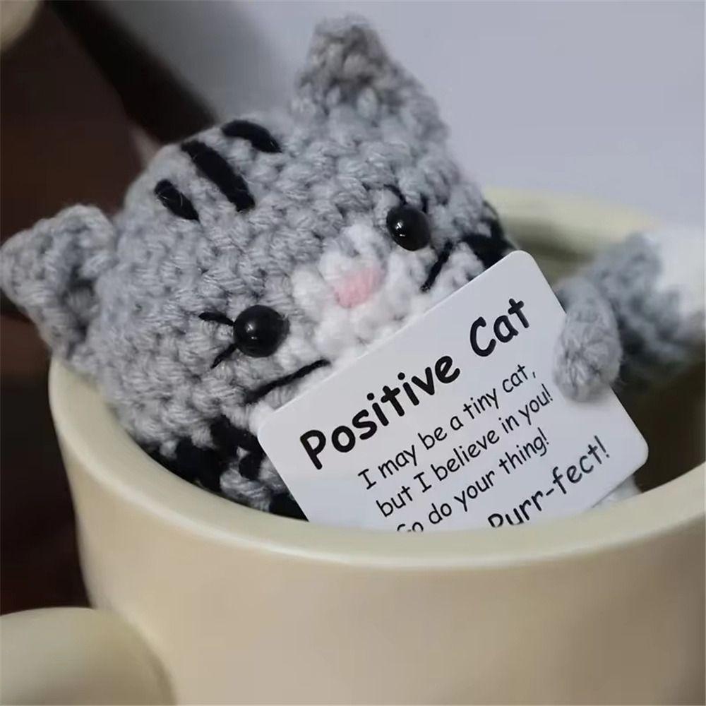 Handmade Knitted Crochet Cat Doll Carton Yarn Positive Energy Cat Doll Home Decoration