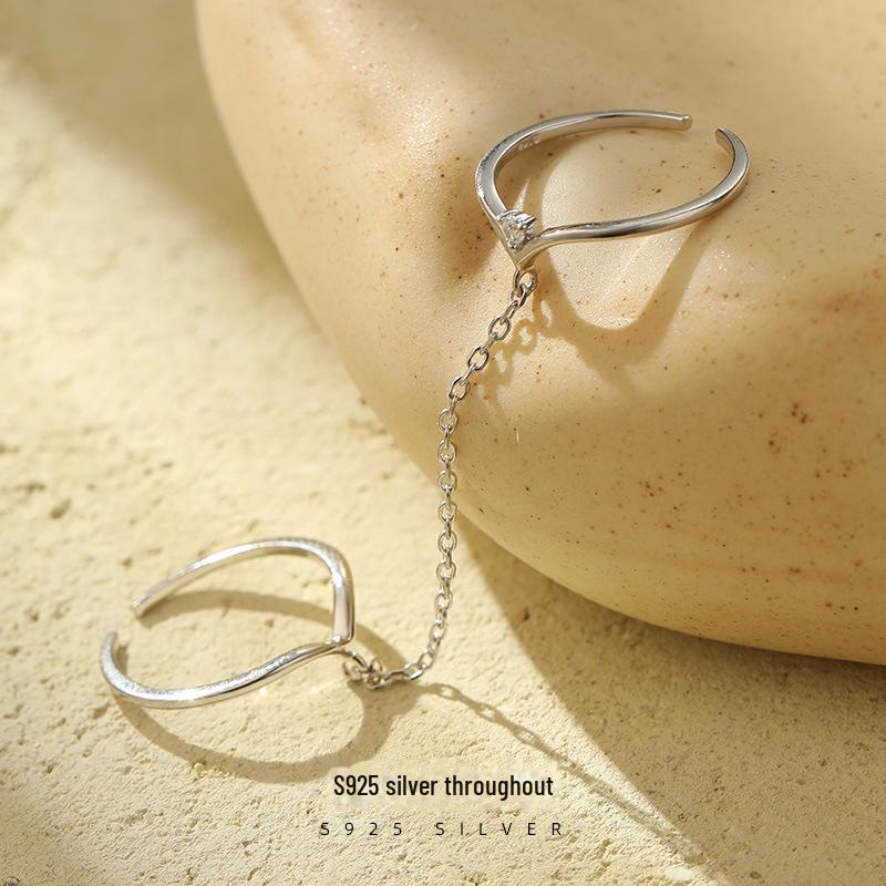 Кольцо Banyan Tree S925 Silver Double Chain Open Ring - модное регулируемое украшение на указательный палец для женщин