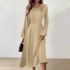 Women's Autumn And Winter Casual Fashion Round Neck Long Sleeve Solid Color Long Dress