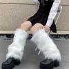 1pair Solid Color Faux Fur Leg Warmers Thick Long Fuzzy Foot Covers Warm Knee Sleeve  Winter Season