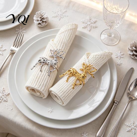 Unique Animal Shape Napkin Rings Christmas Deer Ring, Faceted Metal Elk Holder, Reusable Formal Dinner Table Decor Ring for Xmas Holiday Wedding