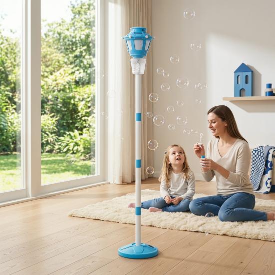 Street Lamp Bubble Machine with Music & LED Lights, Automatic Bubble Blower for Kids, Adjustable Height 21-47", Detachable Wand, Rechargeable Outdoor