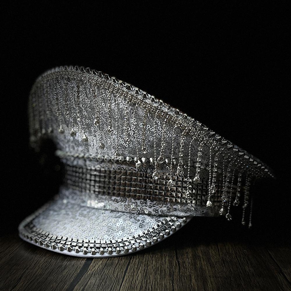 Женская и мужская военная шляпа с шипами, кепка капитана, королева, роскошная шляпа сержанта с кисточками и стразами, шляпа для девичника, праздничная шляпа на день рождения