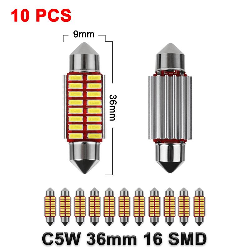 10 PCS C5W Festoon 31mm 36mm 39mm 41mm LED Bulb CANBUS 12V 7000K White Car Interior Dome Reading Lights License Plate Trunk Lamp