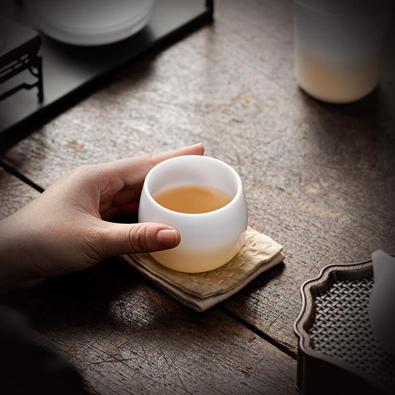 Buzhuo Single Beauty Tea Cup, Ceramic Master Cup, Single Cup, Mutton-Fat Jade White Porcelain Kung Fu Tea Cup, Ice-Frozen Jade Meditation Cup