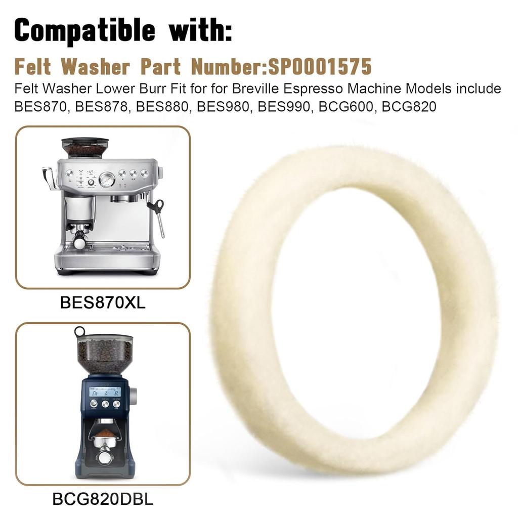 Замена фетровой шайбы для кофемолки эспрессо-машины Breville BES870, BES878, BES880, BES980, BES990, BCG600, BCG820, Фетровая шайба Нижний жернов Шерсть