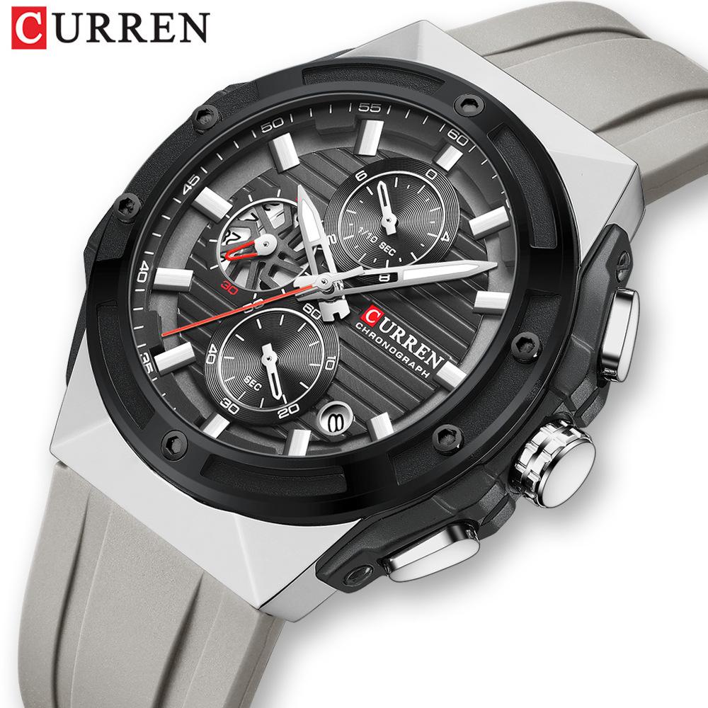 CURREN Top Luxury Quartz Men's Watch Silicone Strap Multifunctional Timing Code Classic Luminous Waterproof Men's Watch