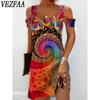 Женская мода лето весна цвет блок принт без рукавов V-образный вырез средняя талия повседневные платья