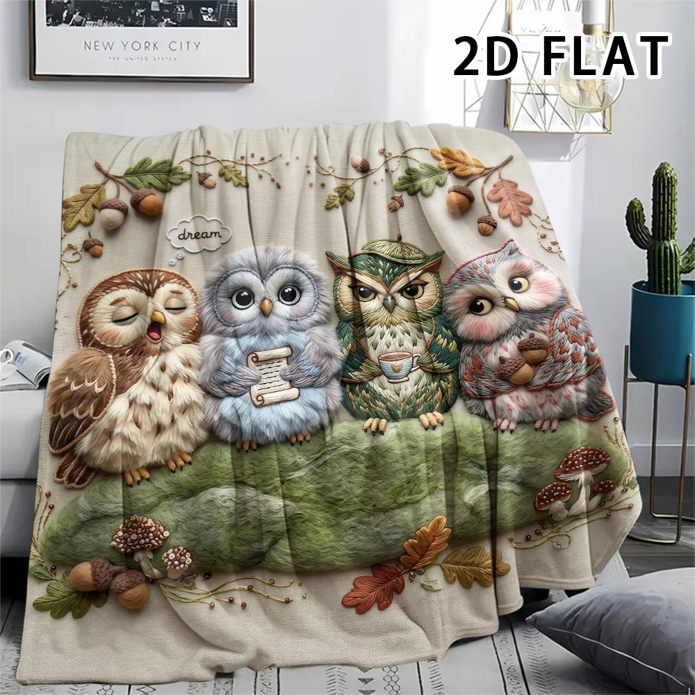 1Pc Collage Watercolor Owl Print Flannel Blanket,High quality Comfortable for All Seasons,Home Decor,Warmth and Comfort,Perfect for Christmas Gifts