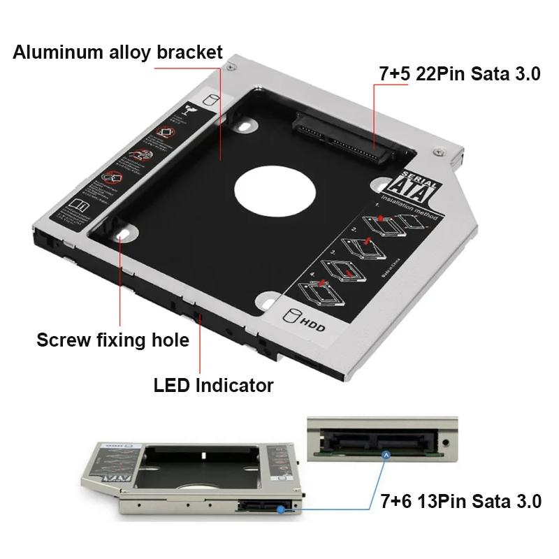 OULLX Optical Bay HDD Caddy 12.7mm 9.5mm 9mm SATA 3.0 2.5'' HD Hard Disk Drive Enclosure SSD Case Box For Laptop CD-ROM DVD-ROM