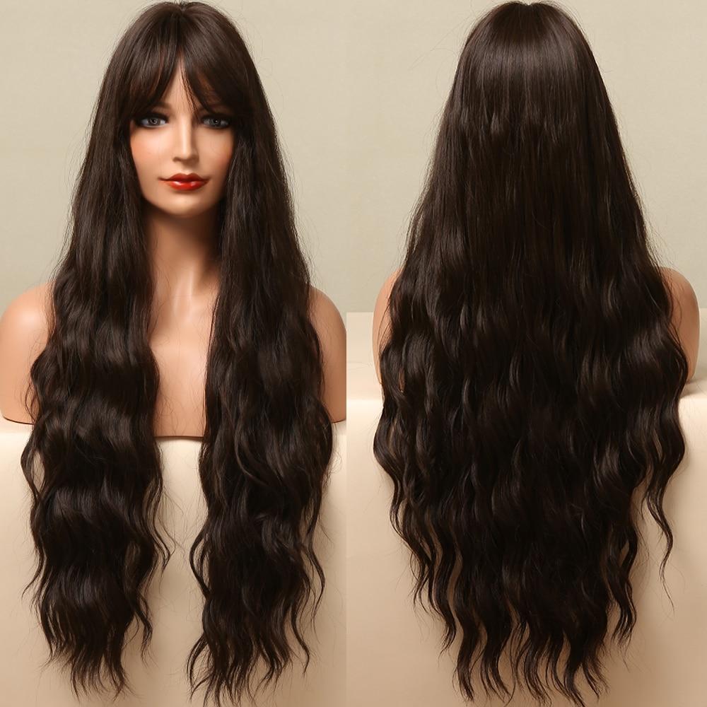 ALAN EATON Ombre Черный Коричневый Блондинка Длинные Волнистые Парики Волос с Челкой Косплей Ежедневные Синтетические Парики для Женщин Термостойкое Волокно