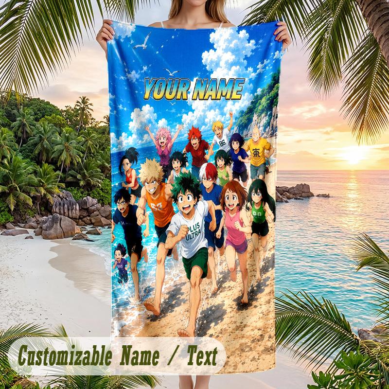 My Hero Academia Beach Towel, Personalized Custom Name Text, Quick Dry Large Absorbent Towel For Beach Pool