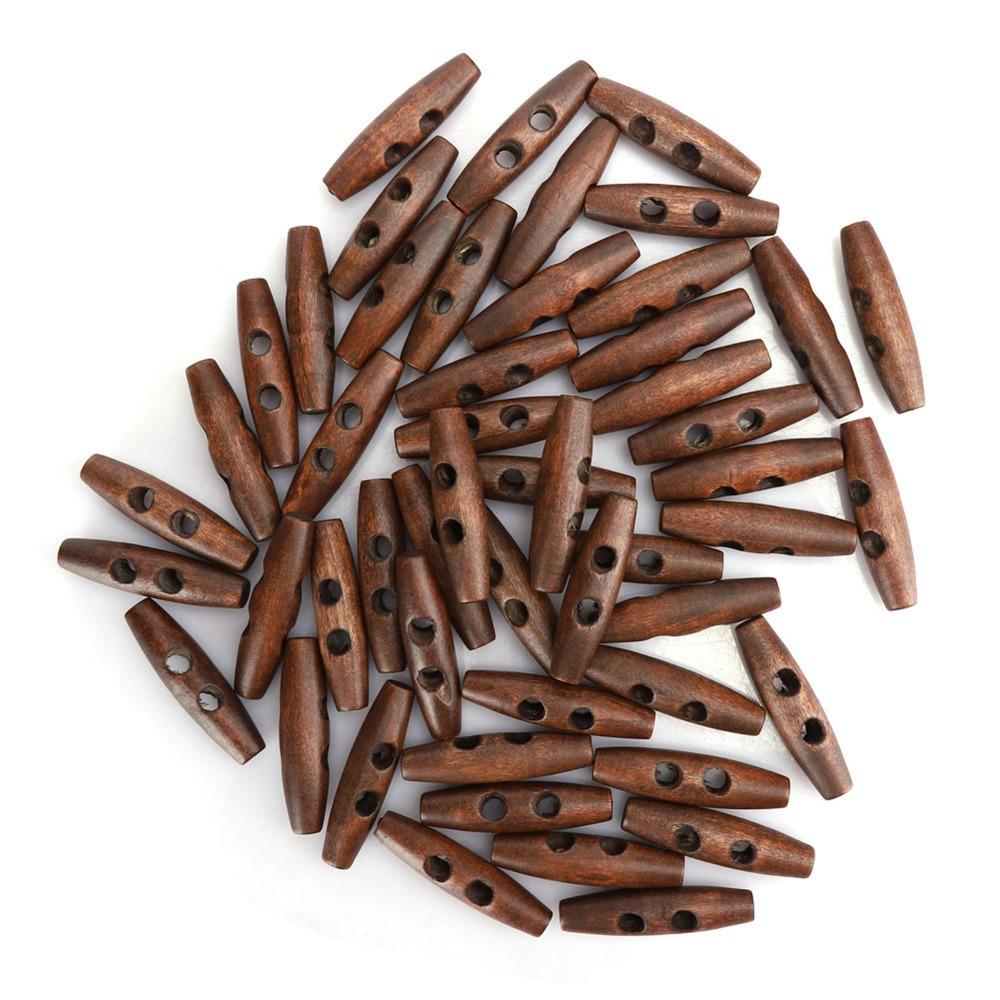 50Pcs 2.0x0.5in 2 Holes Buttons Olive Shape Sewing Buttons Wood Toggle Buttons DIY Clothing