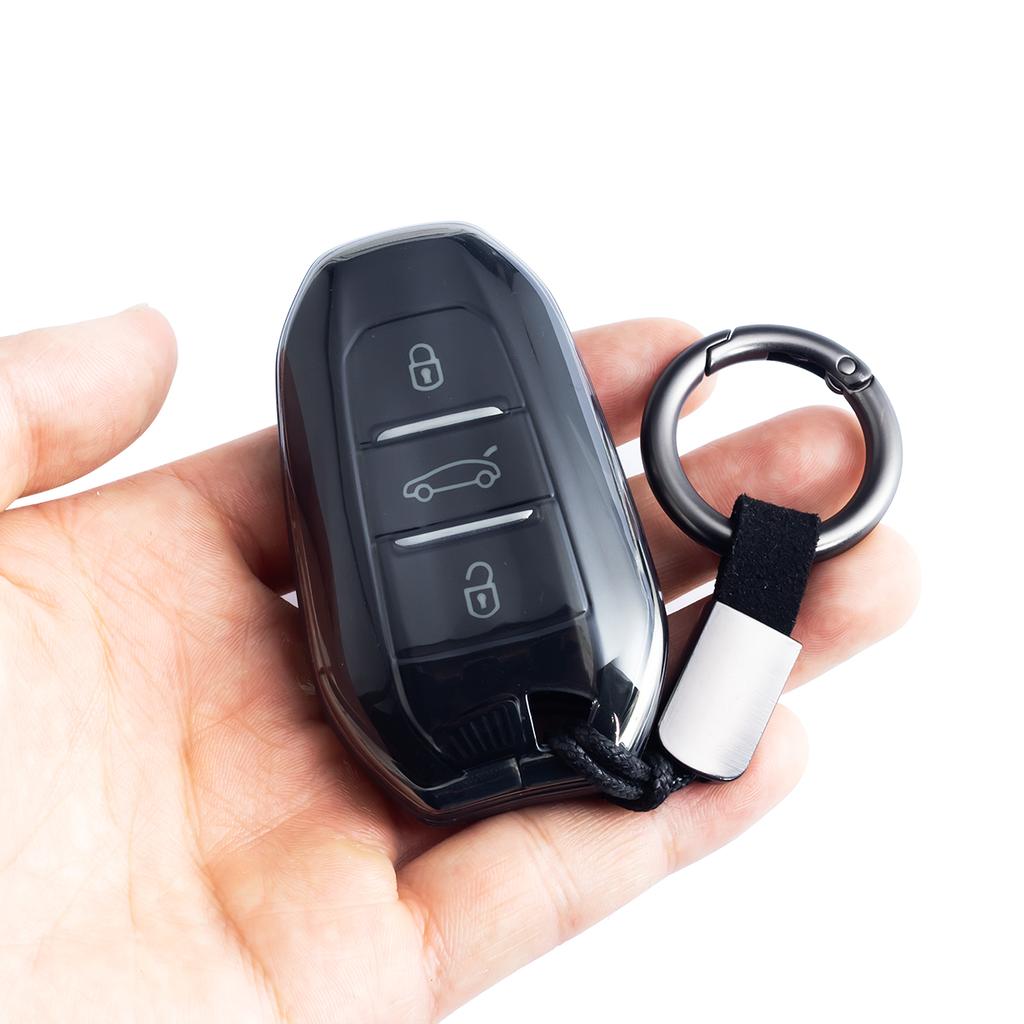 Тонкий чехол-брелок для автомобильного ключа с цепочкой для Peugeot 208 308 508 2008 3008 5008 Citroen C4 C3 C5 Aircross DS3 DS7 DS9 Черный Прозрачный